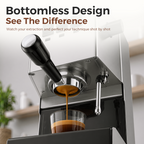 58mm Black ABS Handle Bottomless Portafilter Brewing Espresso Shot on Gaggia Espresso Machine – Watch Extraction Flow in Real Time