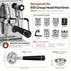 58mm Black Handle Bottomless Portafilter Compatibility Chart – Fits E61 Group Head Machines: Lelit, ECM, Rocket, Sanremo, Flair, VBM, Slayer, Synesso – 2-Ear Design, 220mm Length