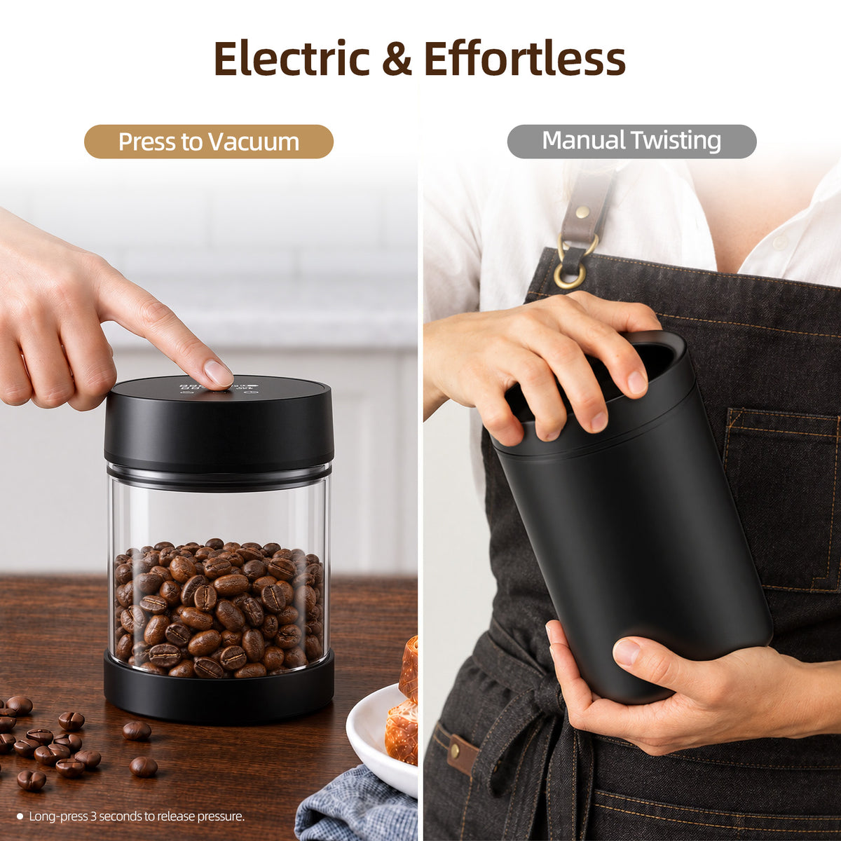 VABICA Coffee Bean Storage Canister 0.95L – Airtight Vacuum Seal Close-up