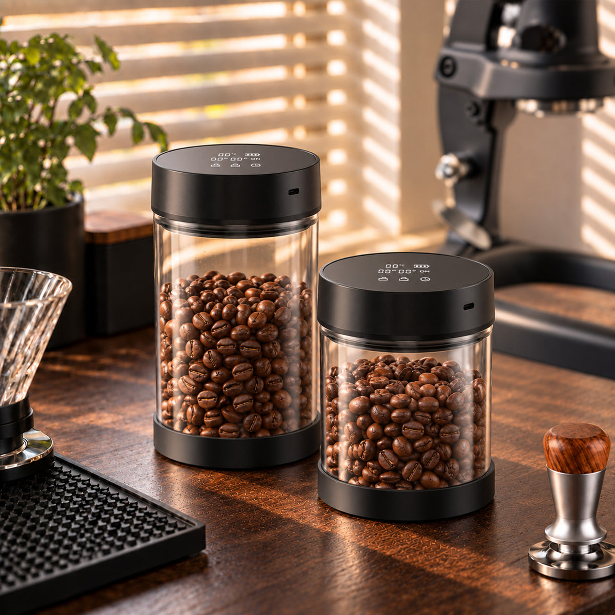 VABICA Airtight Coffee Bean Canister 0.95L – LED Date & Temperature Display