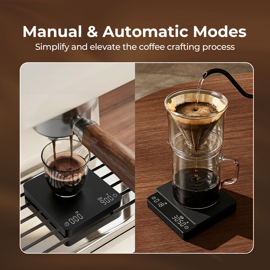VABICA coffee scale measuring coffee grounds and water for pour over recipes