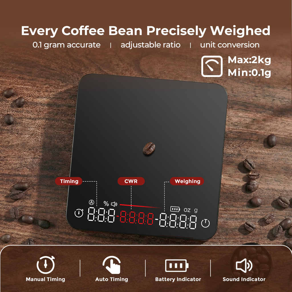 VABICA pour over coffee scale for precise coffee to water ratio measurement