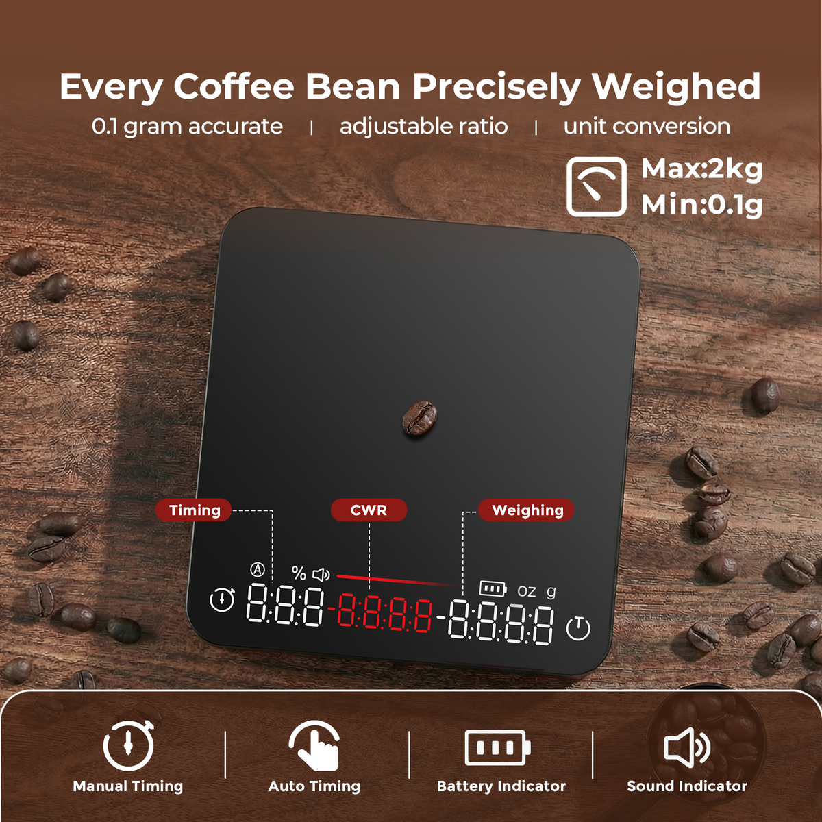 VABICA pour over coffee scale for precise coffee to water ratio measurement