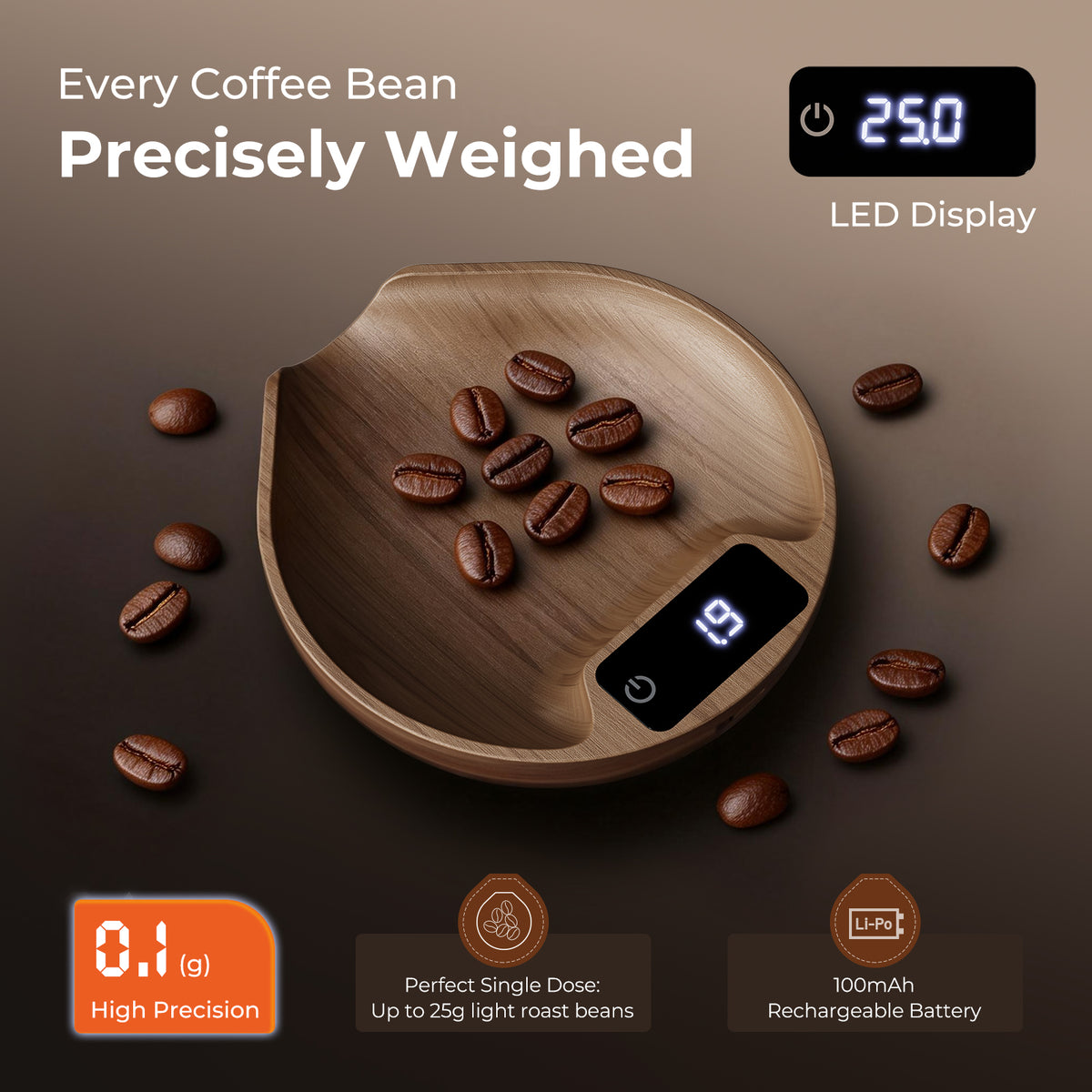 VABICA walnut coffee scale with premium wood finish for home baristas